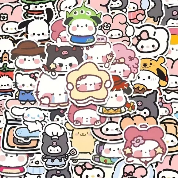 Kawaii Pastel Character Sticker Sheet - Pink & Black - Picture 4 of 7